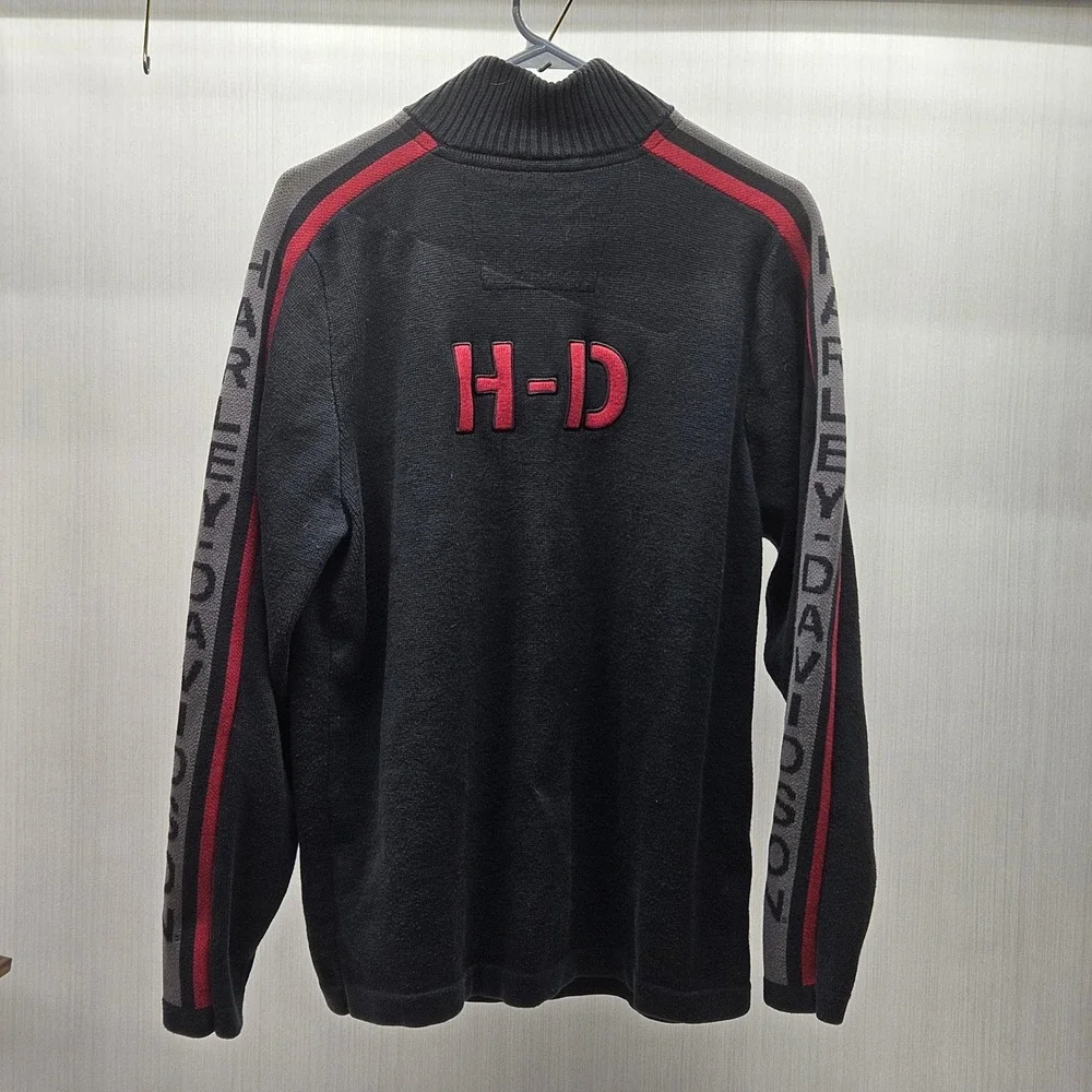 Harley-Davidson Mens Black Cotton 1/4 Zip Sweater Logo Sleeve Stripe Large L